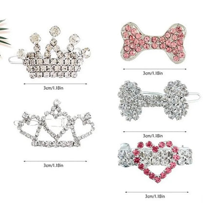 Bling Pearl Dog Collar Small and Medium Dogs Crown Hair Clips Puppy Accessories Doggy Heart and Bone Necklace Pet Supplies