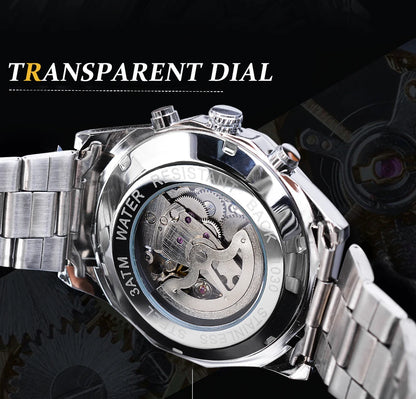 Forsining 2025 Stainless Steel Waterproof Mens Skeleton Watches Top Brand Luxury Transparent Mechanical Sport Male Wrist Watches