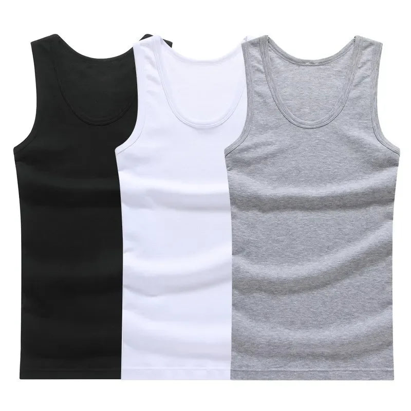 1/3 Piece Men's Four Season Solid Color Plus Size Vest Comfortable Pure Cotton Youth Sports And Fitness Top Middle-aged Base T