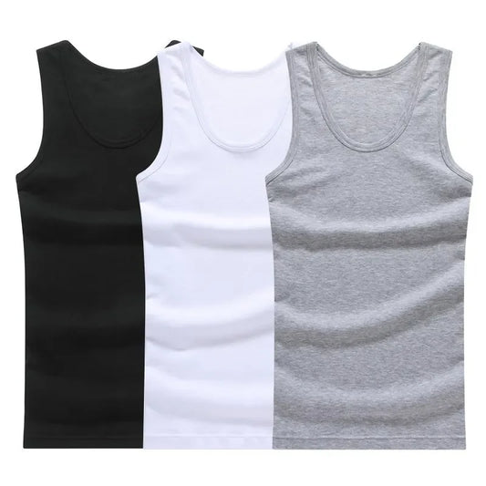 1/3 Piece Men's Four Season Solid Color Plus Size Vest Comfortable Pure Cotton Youth Sports And Fitness Top Middle-aged Base T