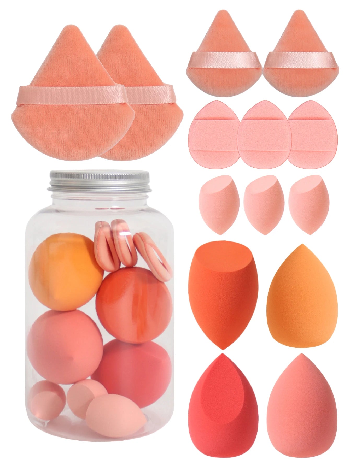14 Piece Cosmetic Sponge Set, Cosmetic Sponge Finger Puff, Dry and Wet Foundation Make-Up Cosmetic Puff