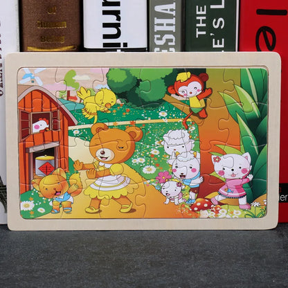 New 24 Pieces Wooden Puzzles Cartoon Animal Wood Jigsaw Learning Toys for GIFT