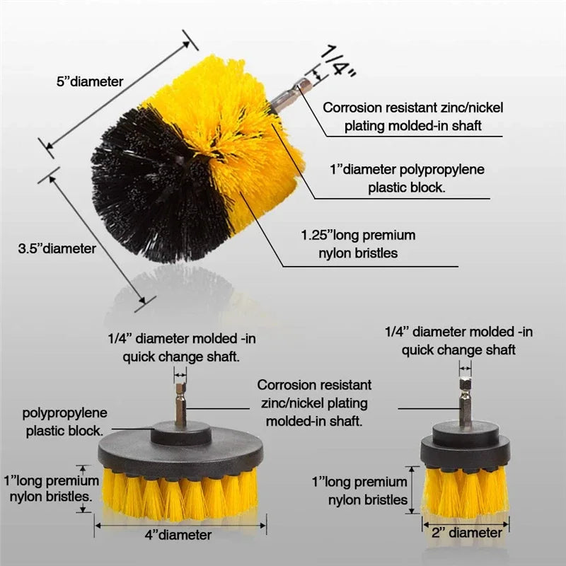 3pc/5Pcs Electric Drill-Brush Kit Power Scrubber Brush For Carpet Bathroom Surface Tub Furniture Shower Tile Tires Cleaning Tool