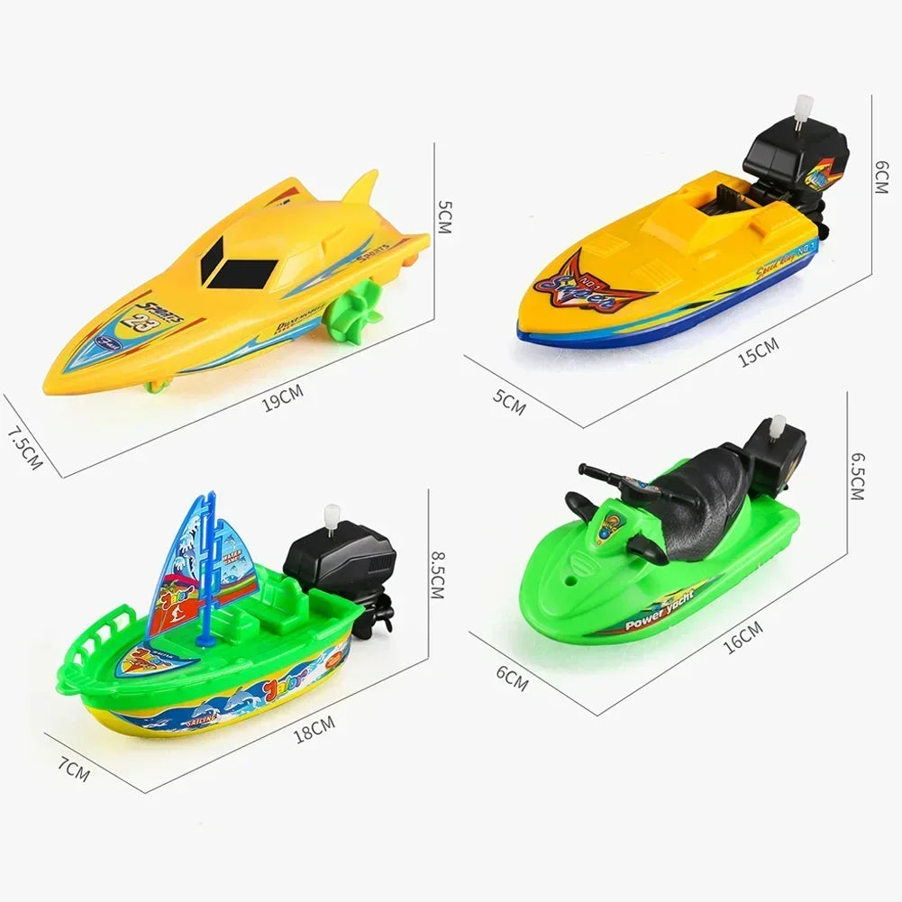 Wind Up Clockwork Float In Water Speed Boat Ship Children Bath Toys Random Color Kids Pool Swimming Bathtub Bath Toys