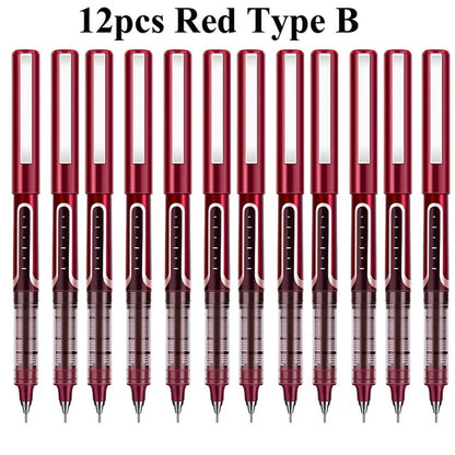 Deli Rollerball Pens, 12 Pack Blue/ Black Liquid Ink Ballpoint Gel Pens, 0.5 mm Fine Tip Rolling Ball Pens for Writing Drawing