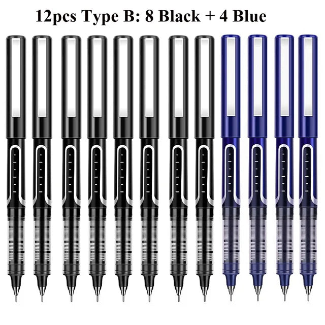 Deli Rollerball Pens, 12 Pack Blue/ Black Liquid Ink Ballpoint Gel Pens, 0.5 mm Fine Tip Rolling Ball Pens for Writing Drawing