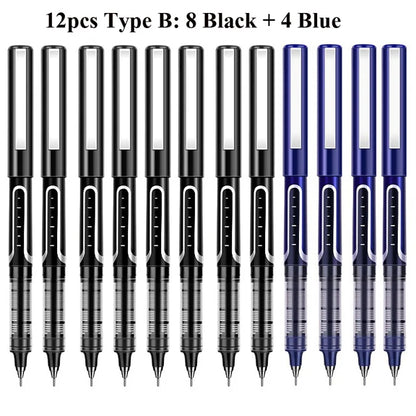 Deli Rollerball Pens, 12 Pack Blue/ Black Liquid Ink Ballpoint Gel Pens, 0.5 mm Fine Tip Rolling Ball Pens for Writing Drawing