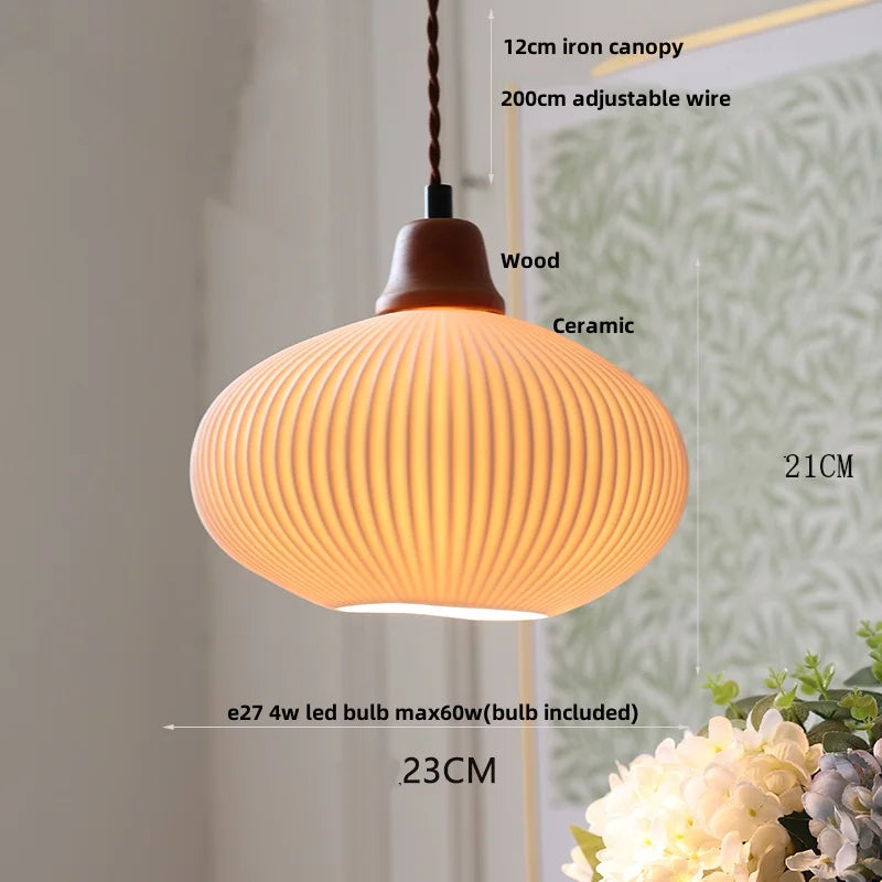 IWHD White Ceramic LED Pendant Lamp Bedroom Study Balcony Wire Adjustable Copper Socket Nordic Modern Home Decor Hanging Lights