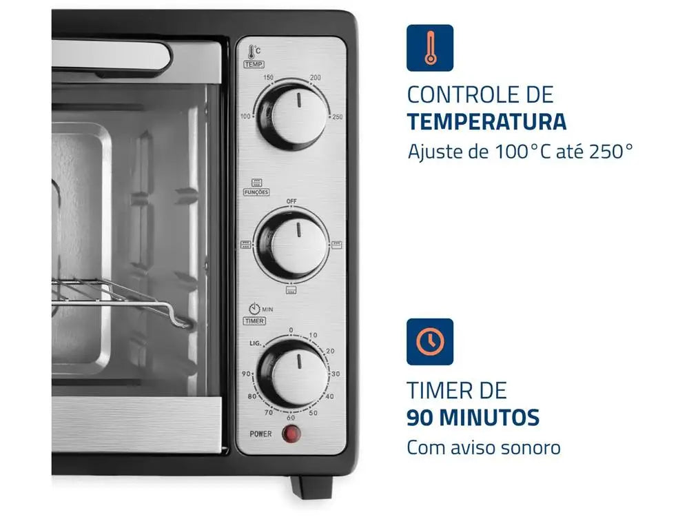 52L Multifunctional Mondial Electric Countertop Oven Black and Silver Grand Family II FRN-52-B - 110V