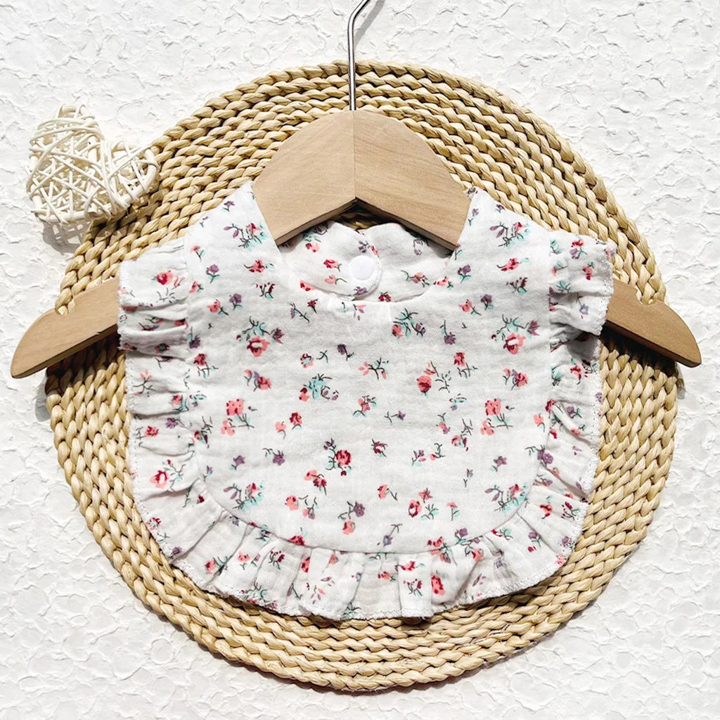 New Spring and Summer Baby Small Floral Bib, Girls' Gauze Ruffle Bib, Cute Baby Drool Towel