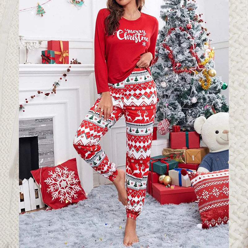 2023 New Autumn and Winter Home Pajamas Women's Christmas Printed Long-sleeved Suit Night Women Sleepwear
