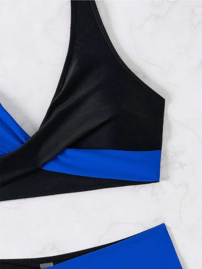 New Sexy Backless Bikini Cross Strap Color Collision Swimwear Women Split Bikini Set Two Pieces Bathing Suit Beachwear Swimsuit
