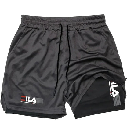 Men's sports shorts double layer two-in-one quick-drying breathable casual shorts summer running sportswear pants M-3XL