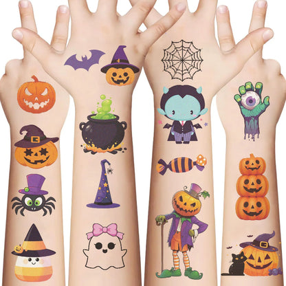 10 Sheets Halloween Pumpkins Tattoo Sticker Temporary Fake Tattoo Arm Hands Body Waterdichte Tatouages Pour Gift Kids Toys