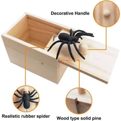 Spider Prank Box Pop Out Rubber Spider Handmade Wood Scare Box Party Game Surprise Joke Funny Trick Toy for Kids Halloween Gift