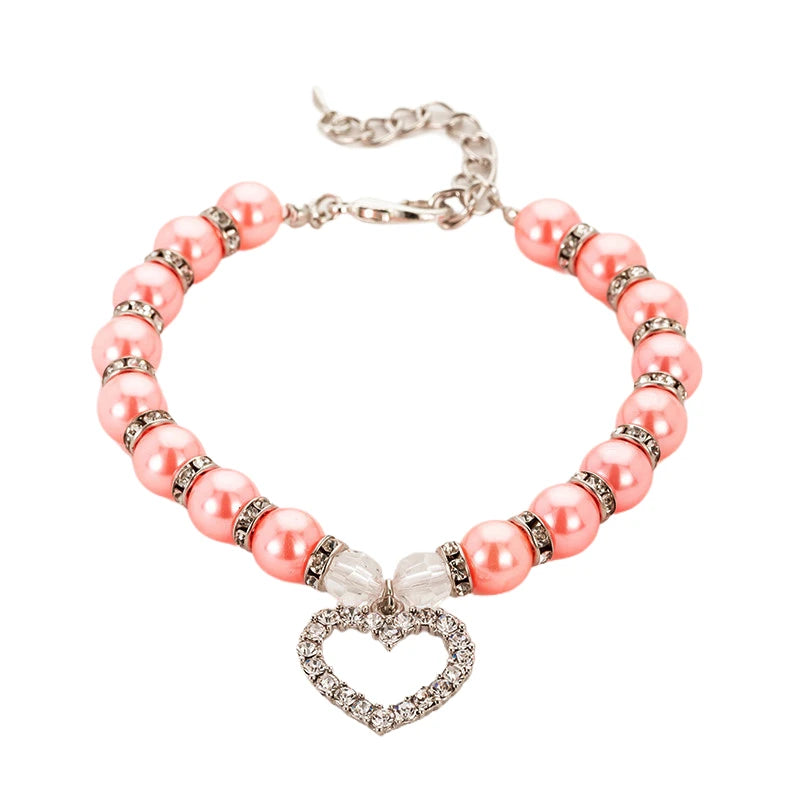 Bling Pearl Dog Collar Small and Medium Dogs Crown Hair Clips Puppy Accessories Doggy Heart and Bone Necklace Pet Supplies