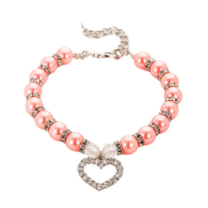 Bling Pearl Dog Collar Small and Medium Dogs Crown Hair Clips Puppy Accessories Doggy Heart and Bone Necklace Pet Supplies
