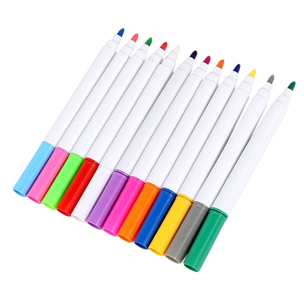 Smooth Flow Quick Dry Vivid Colors for Sketching Doodling on Acrylic 12Pcs Erasable Liquid Pens Luminous LED Board Pen Set