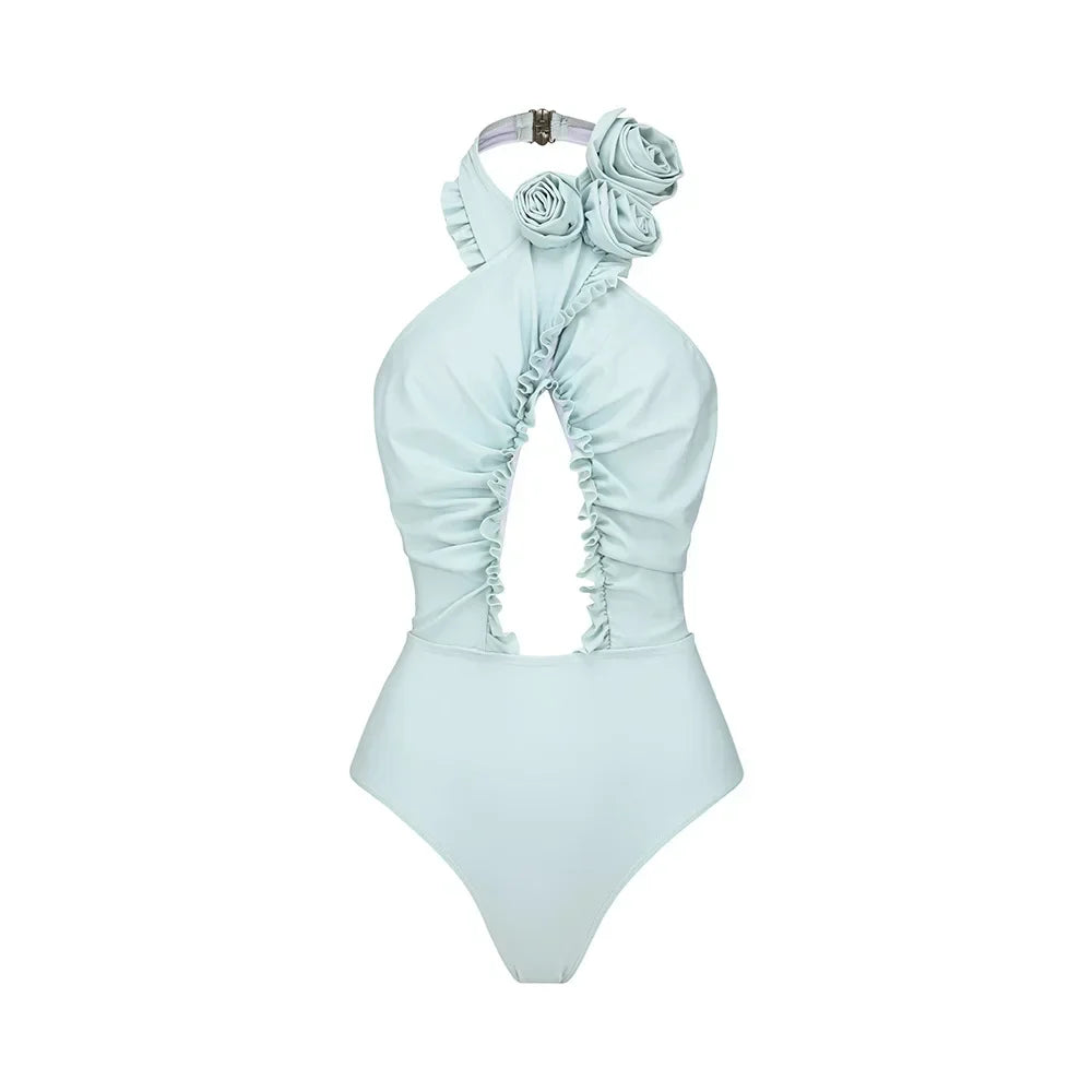 2026 New Sexy White 3D Flower Solid Two Piece Push Up Bikini Set Luxury Swimwear Women Swimsuit Beachwear Summer Bathing Suit