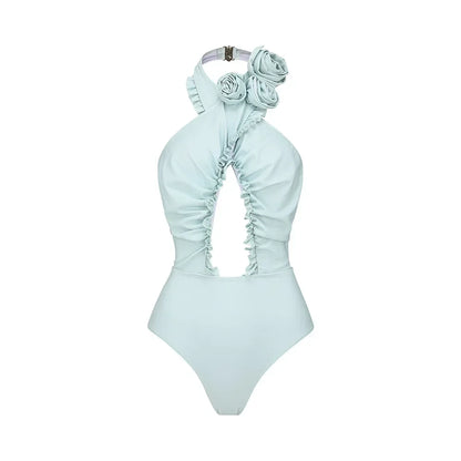 2026 New Sexy White 3D Flower Solid Two Piece Push Up Bikini Set Luxury Swimwear Women Swimsuit Beachwear Summer Bathing Suit