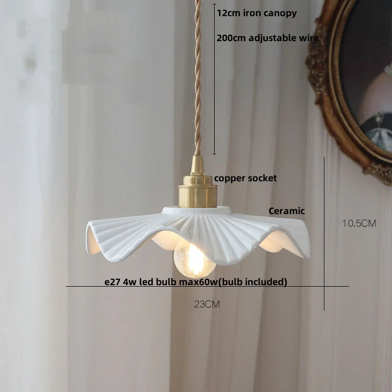 IWHD White Ceramic LED Pendant Lamp Bedroom Study Balcony Wire Adjustable Copper Socket Nordic Modern Home Decor Hanging Lights