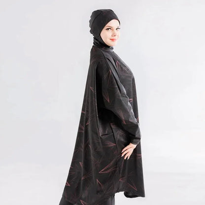 Women Muslim Swimwear Beachwear Screen Printing 3pcs Lslamic Clothes Hijab Long Sleeves Sport Swimsuit Burkinis Bathing Bat Suit