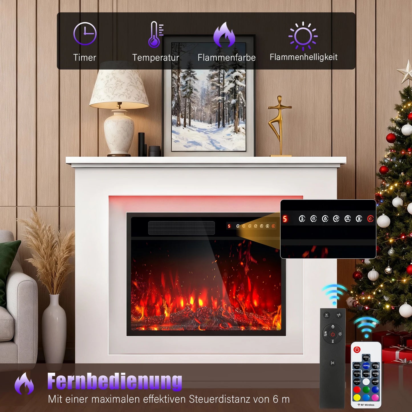 23'' Freestanding Electric Fireplace Stove w/Remote, Timer, Realistic Fake Fireplace Heater, 12 Flame Colors, 5 Flame Brightness