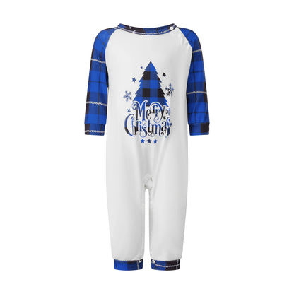 Christmas Family Matching Pajamas Sets Adults Kids Letter Tree Printed Long Sleeve Tops with Plaid Pants Xmas Family Sleepwear