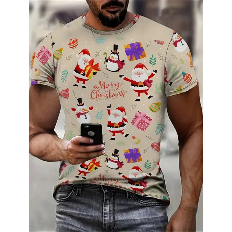 Christmas Tree Pattern T-Shirt For Men Funny Santa Claus 3D Printed Tees Summer Casual Short Sleeve O-Neck Tops Unisex T-Shirts