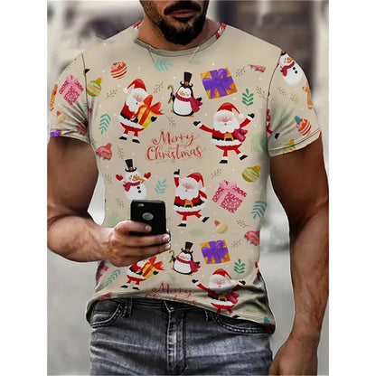 Christmas Tree Pattern T-Shirt For Men Funny Santa Claus 3D Printed Tees Summer Casual Short Sleeve O-Neck Tops Unisex T-Shirts