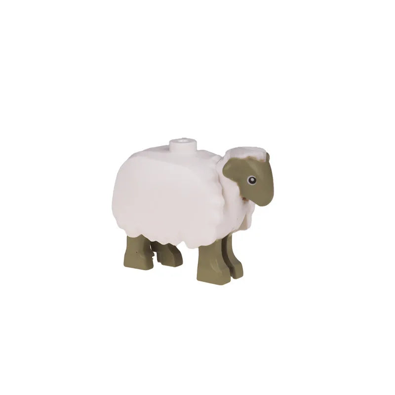 City Animal Zoo Farm Series Building Blocks Street View Panda Brown Bear Cat Pig Long Wool Sheep Cow Cattle Pet Bricks Toys Kids