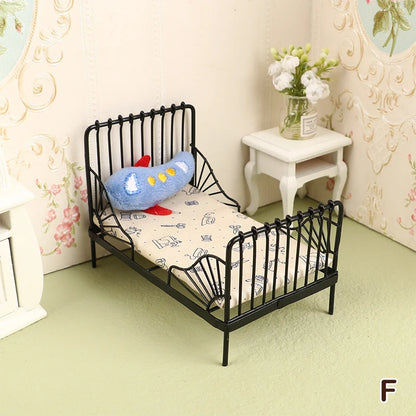 1:12 miniature bed for dolls Dollhouse Iron doll bed Furniture toy children simulation house role play toys collection gifts