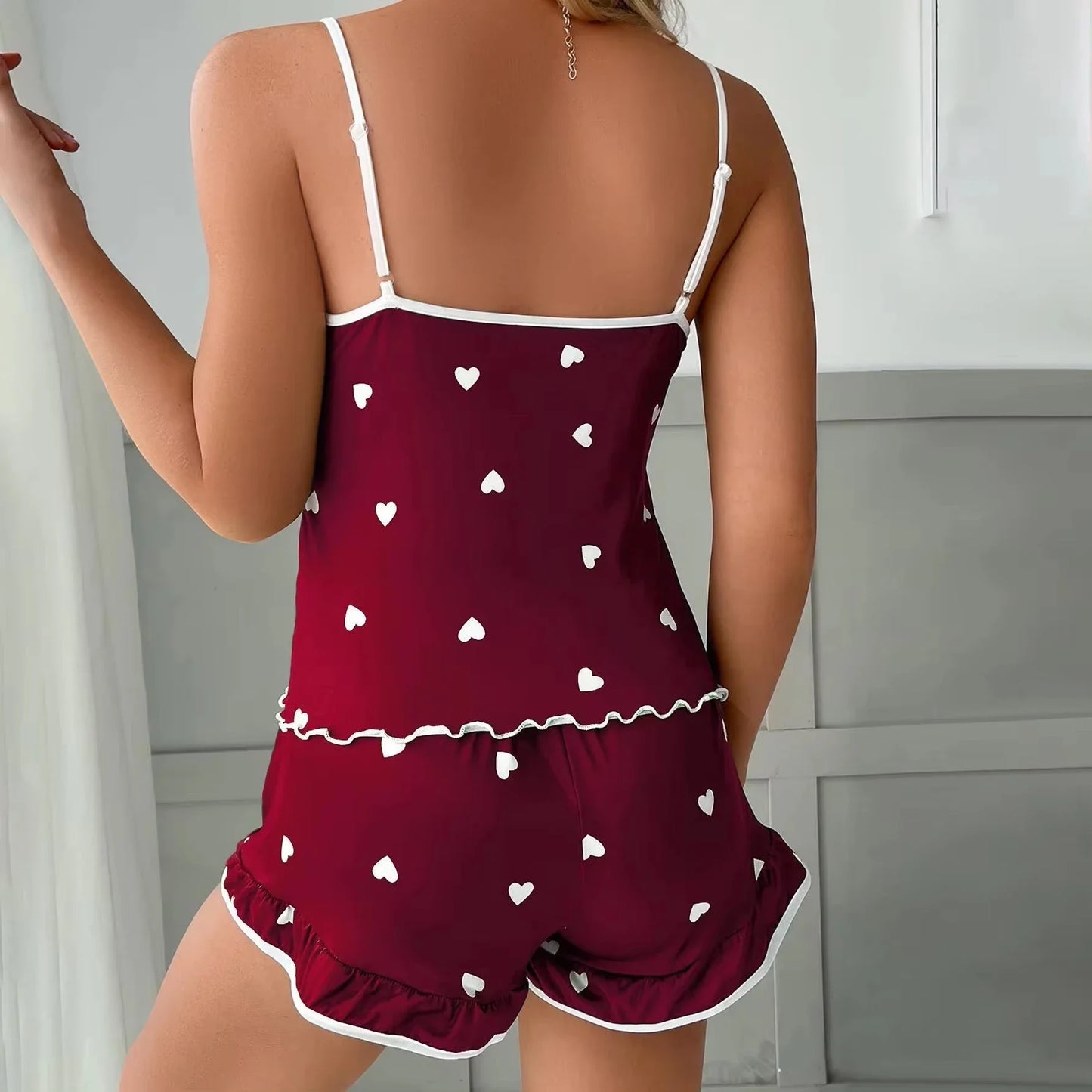 Summer 2pieces Pajama Set for Women Sleepwear Spaghetti Strap Vest Top and Shorts Soft Casual Cute Printed Longewear