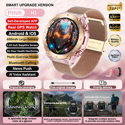 2025 GPS New Men Dual-band Positioning Smart Watch Men AMOLED Compass Waterproof 650mAh Battery Military Sport Watches New