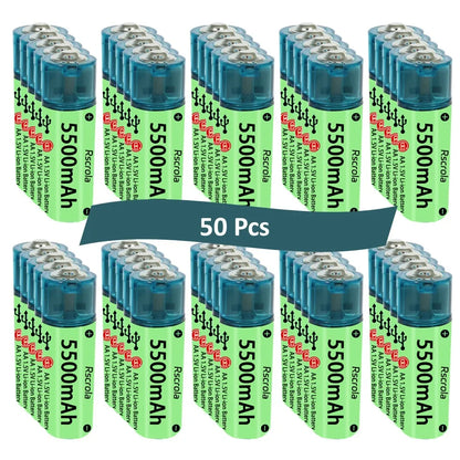 Universal AA Rechargeable Battery Durable 5500mAh Li-ion Battery AA USB Direct Charging for Toys Clocks Game Controllers Cameras