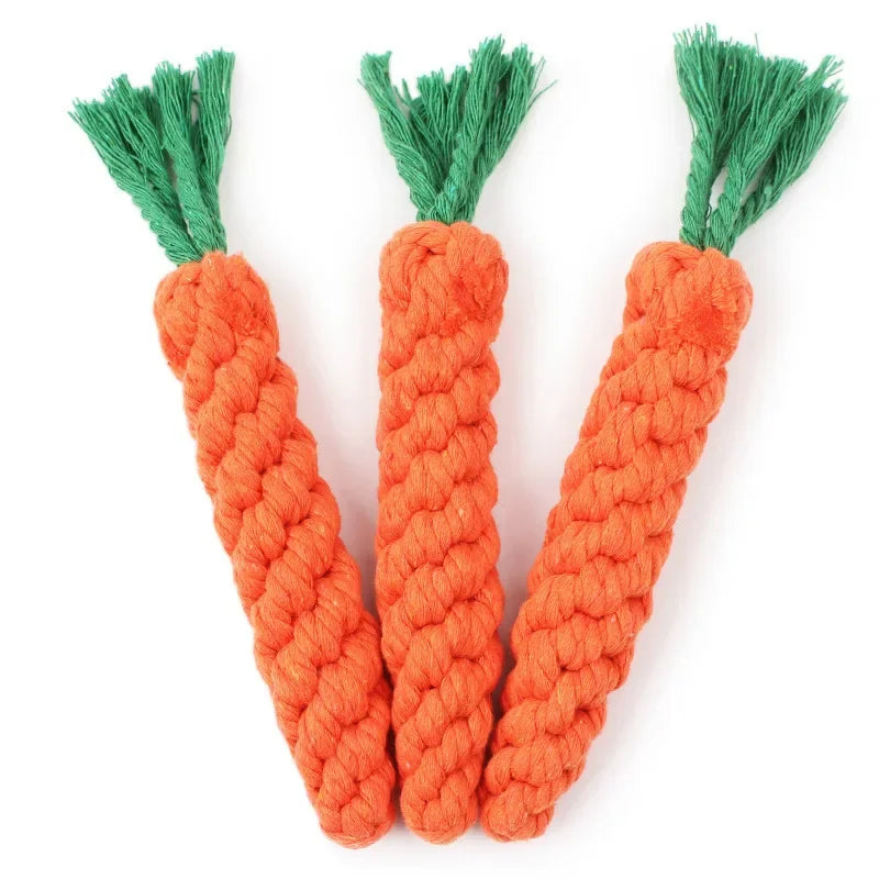 1pc Dog Toy Carrot Knot Rope Ball Cotton Rope Dumbbell Puppy Cleaning Teeth Chew Toy Durable Braided Bite Resistant Pet Supplies