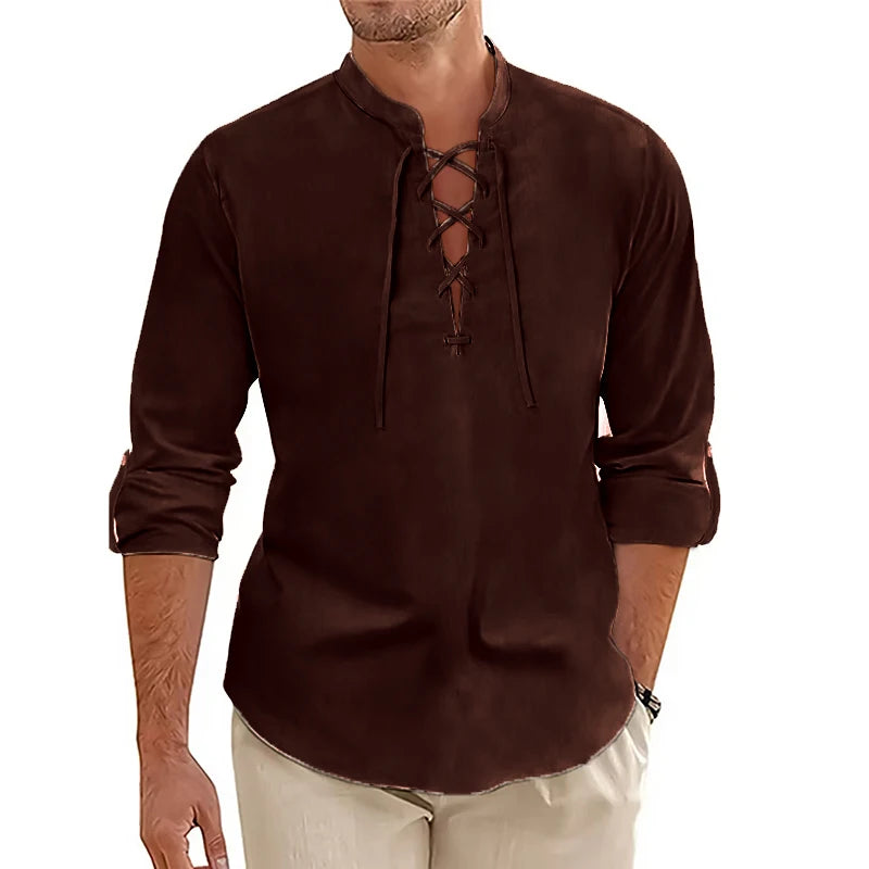 New Men's Long Sleeved Vintage Shirt Medieval Viking Top Cotton Shirts Men Halloween Costume Breathable Mens Tshirts Yoga Shirts