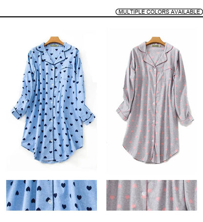 Nightgown 100% Brushed Cotton Nightshirts Women's Sleepwear Long Sleeve Plaid Winter Oversize Sleep Dress Women Home Clothes