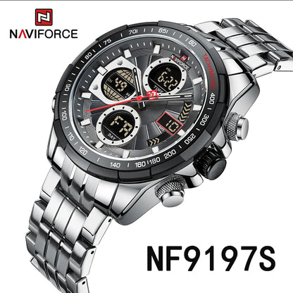 NAVIFORCE Luxury Original Sports Wrist Watch For Men Quartz Steel Waterproof Dual Display Military LED Digital Watches Relogio