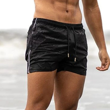 Summer Men's Swimming Solid Color Swimsuit Quick Drying Breathable Color Swimsuit Beach Surf Shorts Beach Drawstring Shorts
