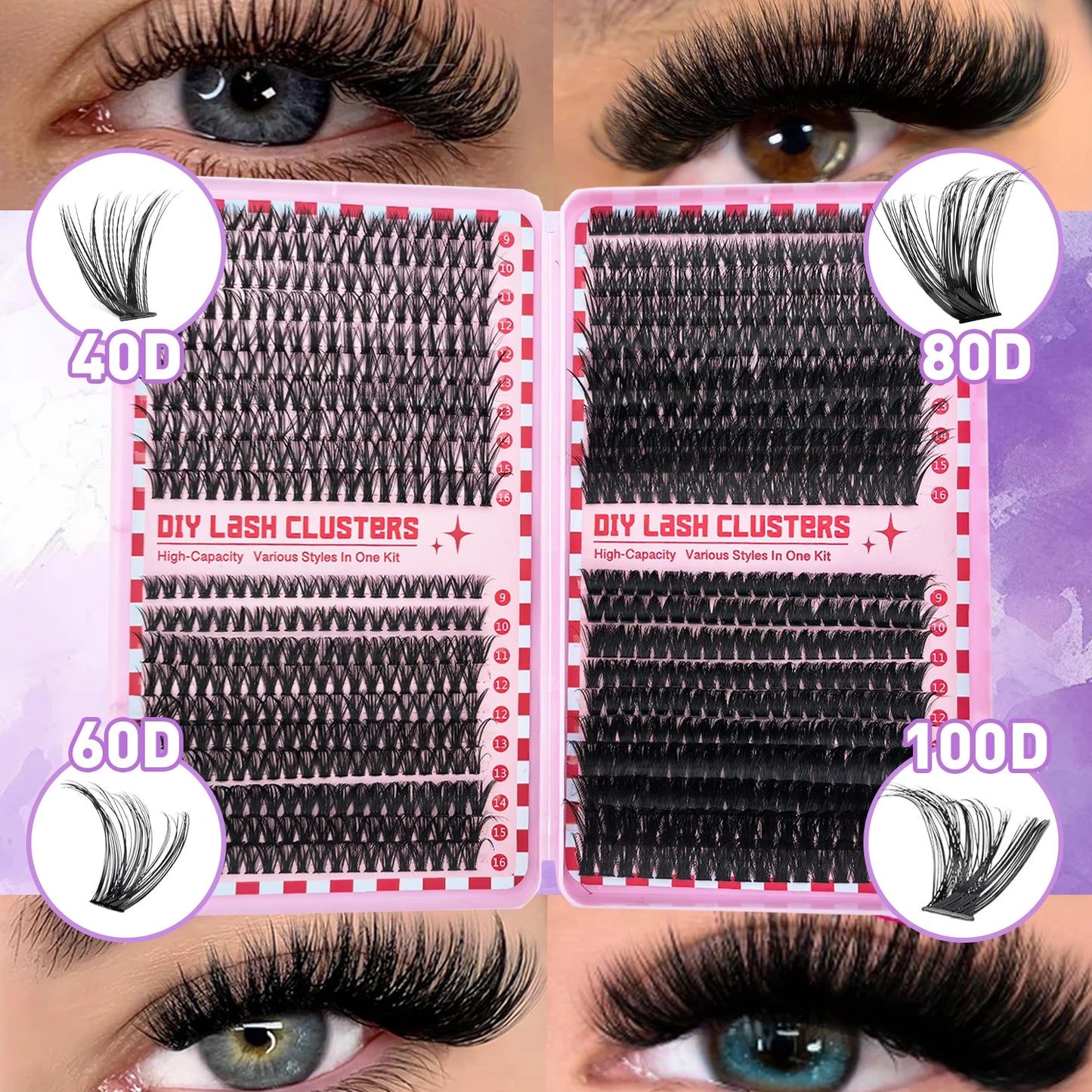 600pcs Colorful Lashes Cluster Eyelash Book Clusters Extensions, 9-16mm mix Individual Lash DIY at Home Makeup Tool