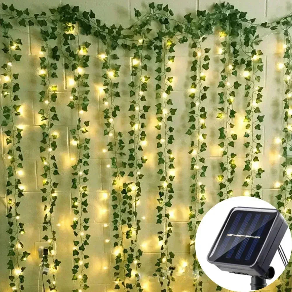 Solar 2M/5M/10M Flower Green Leaf String Light Artificial Vine Fairy Light Tree Eave Garland Light for Party Wedding Home Decor