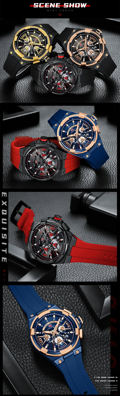 MINI FOCUS Multifunction Quartz Watches for Men Top Brand Luxury Silicone Sport WristWatch Man Clock Fashion Chronograph Watch