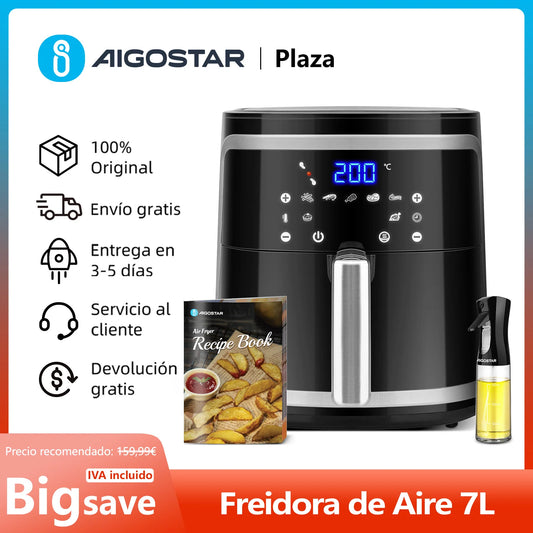 7L Oil-Free Air Fryer, Led Touch Screen, 8 Functions, Removable Non-Stick Basket, Recipe Book Included, 1900