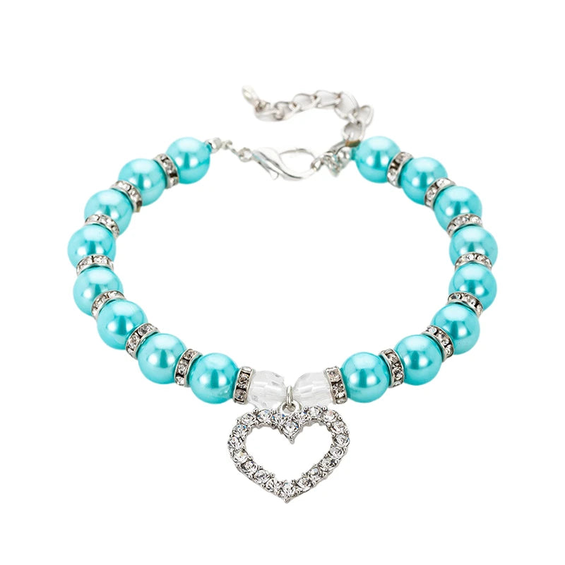 Bling Pearl Dog Collar Small and Medium Dogs Crown Hair Clips Puppy Accessories Doggy Heart and Bone Necklace Pet Supplies