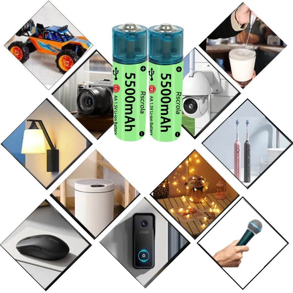 Universal AA Rechargeable Battery Durable 5500mAh Li-ion Battery AA USB Direct Charging for Toys Clocks Game Controllers Cameras