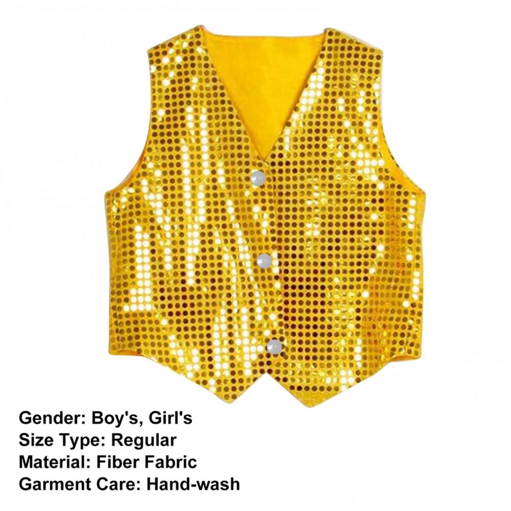 Boys Girls Sequined Vest Waistcoat Hip Hop Jazz Street Dance Vest Birthday Christmas Halloween Stage Performance Shinny Vest