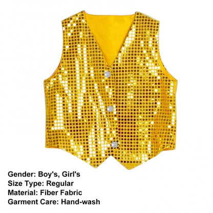 Boys Girls Sequined Vest Waistcoat Hip Hop Jazz Street Dance Vest Birthday Christmas Halloween Stage Performance Shinny Vest