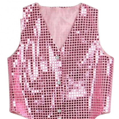 Boys Girls Sequined Vest Waistcoat Hip Hop Jazz Street Dance Vest Birthday Christmas Halloween Stage Performance Shinny Vest