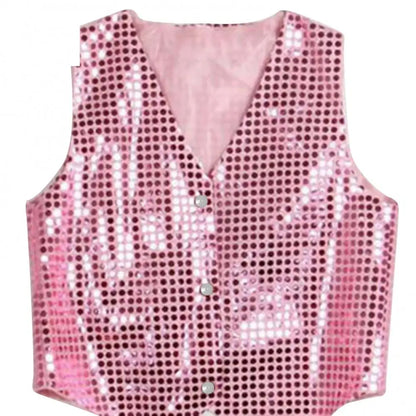 Boys Girls Sequined Vest Waistcoat Hip Hop Jazz Street Dance Vest Birthday Christmas Halloween Stage Performance Shinny Vest